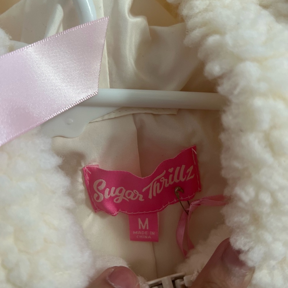 Sugar Thrillz Cream Fleece Jacket with Pink Bows - Picture 3 of 4